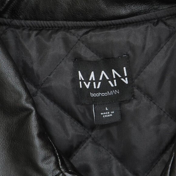 Boohoo Man Mens Faux Leather Moto Motorcycle Jacket 16668f690be736 Black L - Picture 3 of 5